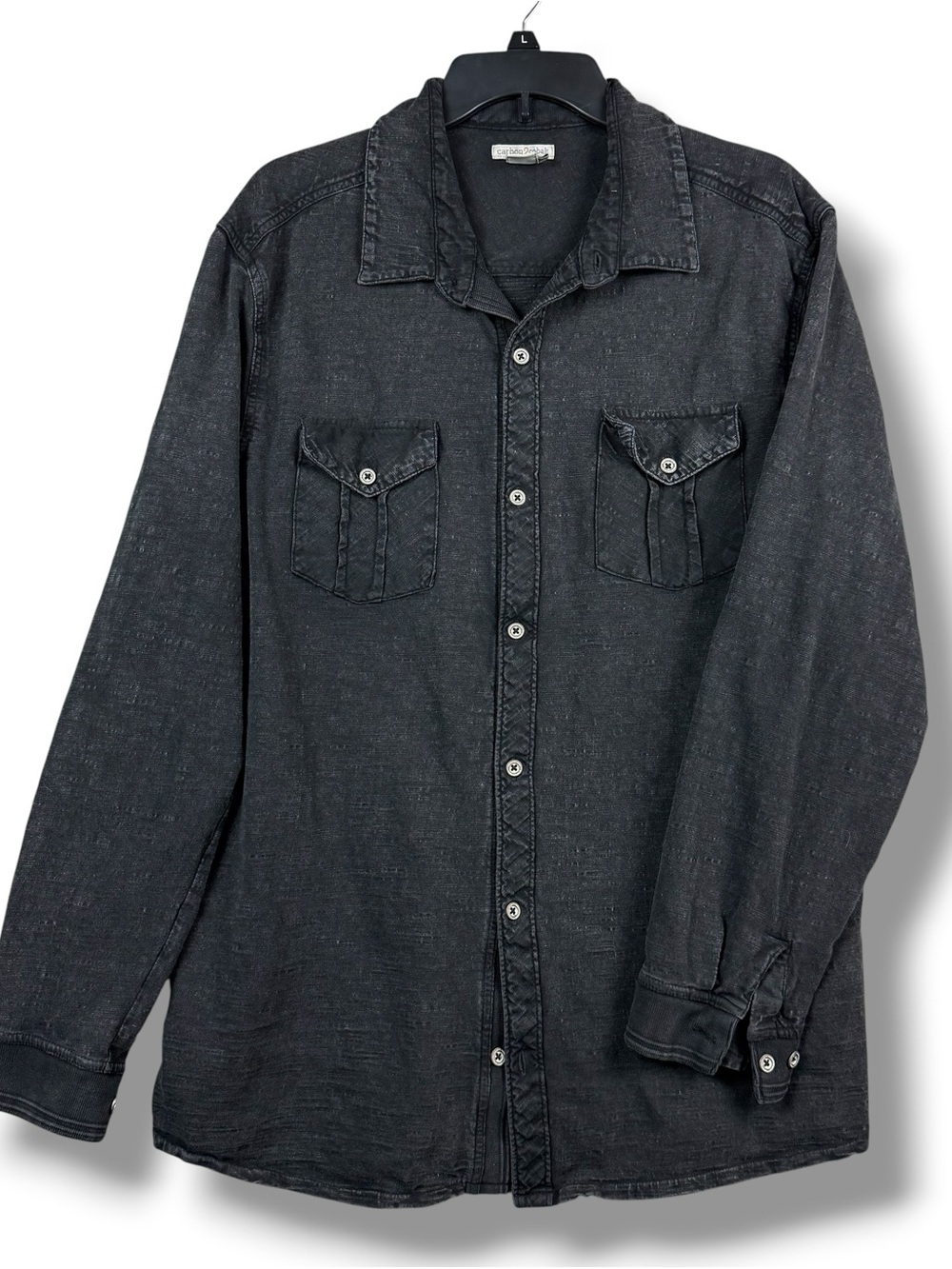 Carbon 2 Cobalt Men’s Long Sleeve Shirt Large Black 100% Cotton Button Up Faded - Picture 2 of 9